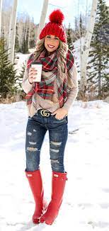 Winter Outfits Brown Long Sleeved Top And Blue Distressed Denim Jeans Fashion Winter Fashion Womens Fashion Winter