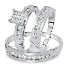 4.35ct princess cut wedding ring set engagement ring wedding band diamond simulated 925 sterling silver women's bridal set eternity ring. 1 Carat Diamond Trio Wedding Ring Set 14k White Gold