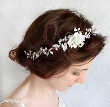 Flowers for wedding hair clips. White Bridal Circlet Ivory Bridal Flower Headpiece Flower Etsy Ivory Bridal Headband Flower Wreath Hair Bridal Hair Accessories