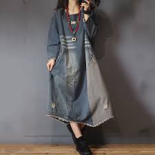 Korean Style Patchwork Denim Dress Designer Ripped Dress In Blue One Size Morimiss Com Kleding