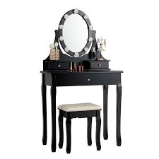 Best time for buying your new vanity mirror. Topbuy Lighted Vanity Mirror Set Makeup Dressing Table W 3 Drawers Mirror 10 Led Bulbs Black Walmart Com Walmart Com