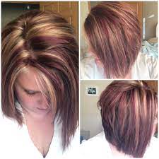 Red And Blonde Highlights On Angled Bob Blonde Hair Color Blonde Hair Red Streaks Red Bob Hair