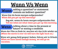 English when can be expressed in german by three different words: German Wissen Uses Of Wenn And Wann ð™‡ð™šð™©ð™¨ ð™ð™–ð™«ð™š ð™¨ð™¤ð™¢ð™š ð™¢ð™¤ð™§ð™š ð™šð™­ð™–ð™¢ð™¥ð™¡ð™šð™¨ ð™ªð™¨ð™žð™£ð™œ ð™©ð™ð™šð™¨ð™š Try Using These Differences In A Sentence As Per Its Different Uses To Be More Familiar