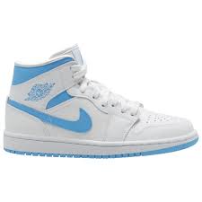 Jordan Aj 1 Mid Casual Basketball Shoes White Dark Powder Blue In 2020 Jordan Aj 1 First Air Jordans Jordans