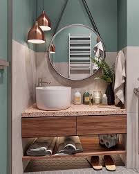 Banheiro Com Verde Branco E Madeira Gostaram Pinterest Espelho Redondo Banheiro Verde Banheiros Pequenos Verdes