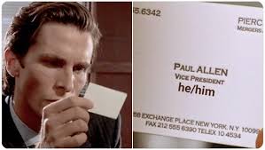 Quick business card design that i decided to print patrick bateman's credentials on. Paul Allen He Him American Psycho Business Card Know Your Meme