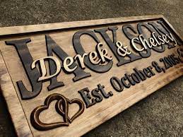 Personalized Wedding Gift Last Name Sign Established Sign Custom Wood Sign 5th Anniversary Gift Women Gift Bridal Shower Gift Wedding Signs Wooden Carved Signs Custom Wood Signs Custom Wooden Signs