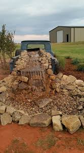Rustic Western Yard Decor Old Pickup Waterfall Large Mountain Rocks And Gravel Country House Decor Yard Decor Backyard