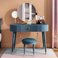 Makeup vanity table dressing with drawers best sets reviews. Modern Elegant Makeup Vanity Table Set 2 Mirrors With Drawer Stool Brushed Gold Blue Vanity Table Set Makeup Table Vanity Vanity Table
