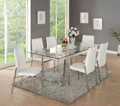 Luxury glass dining table and 6 chairs set kitchen furniture black 7pcs dinner table set. New Contemporary 7 Piece Dining Room Set Glass Top Rect Table White Chairs Cbp For Sale Online