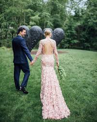 30 Color Wedding Dresses That Are Positively Perfect For Fall Brides Ruffled Pink Wedding Dresses Colored Wedding Dresses Ruffle Wedding Dress