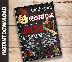 Roblox Editable Invitation Instant Download Printable Birthday Invitation Ticket Bloc Printable Birthday Invitations Birthday Invitations Robot Birthday Party