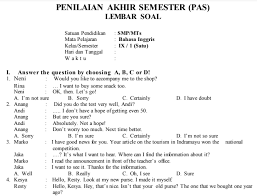 Soal latihan uas/pas bahasa inggris smp/mts kelas 9 semester 1 ini sebagai bahan latihan untuk kalian mempersiapkan diri dalam mengahadapi pas/uas tersebut. 2 Contoh Soal Uas Bahasa Inggris Kelas 9 Semester 1 Kunci