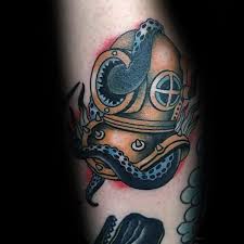 60 Diving Helmet Tattoo Designs For Men Deep Sea Ideas