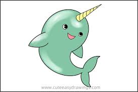 Extend two lines from the circle in a curved triangle shape; How To Draw A Cute Narwhal Step By Step Cute Easy Drawings