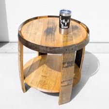 The finished ones are shiny and are strikingly beautiful ! Buy Hand Crafted Whiskey Barrel End Table With Shelf Made To Order From Skull Creek Designs Custommade Com