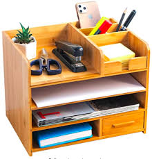 Bamboo Desk Organizer In 2020 Desk Organization Organized Desk Drawers Desktop Organization