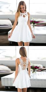 Keyhole White Short Homecoming Dresses With Lace Simple White Dresses For Girls Hom Backless Homecoming Dresses White Homecoming Dresses Evening Dresses Short