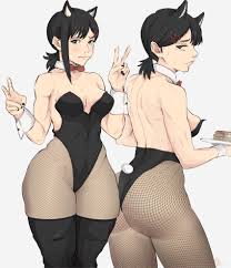 Rule 34 - 1girls Ass Black Hair Breasts Cat Ears Chainsaw Man Female Female  Only Fishnet Pantyhose Fishnets Higashiyama Kobeni Legwear Leotard Peace  Sign Sideboob Small Breasts Solo Thick Thighs Thighhighs Thighs