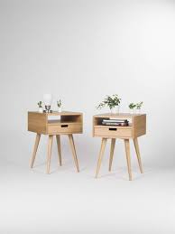 Pair Of Mid Century Modern Nightstand Bedside Table End Table With Solid Oak Drawer And Open Shelf Oak Wood Mid Century Modern Nightstand Modern Nightstand Oak Furniture
