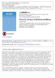 For example, 'buntu' means 'tail' in indonesian but 'backside' in malay! Pdf Cultural Literacy In Chinese And Malay