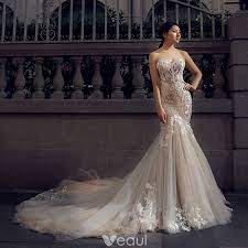 4.5 out of 5 stars. Charming Champagne Wedding Dresses 2018 Trumpet Mermaid Sweetheart Sleeveless Backless Appliques Lace Glitter Tulle Chapel Train Ruffle Applique Wedding Dress Wedding Dress Champagne Wedding Dresses Mermaid Sweetheart