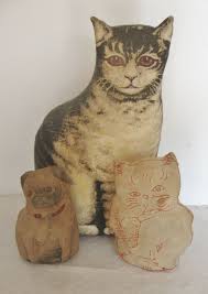 Early Printed Cloth Cotton Stuffed Animals Fancy Cats Vintage Dog Cat Art