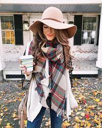 Fall Layers Outfit Plaid Blanket Scarf And Tan Floppy Hat Layering Outfits Fall Outfits With Hats Fashion