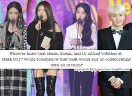 Whoever knew that heize, suran, and iu sitting together at mama 2017 would foreshadow that suga would end up collaborating with all of them . Unpopular K Pop Opinions Whoever Knew That Heize Suran And Iu Sitting
