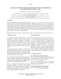 Pdf Rainfall Intensity Duration Frequency Relationship For