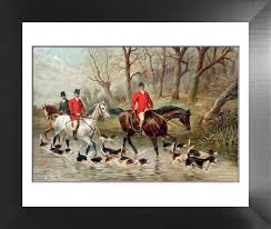 Framed Print of Victorian Foxhunting Print circa 1880s. Framed Print from Mary Evans