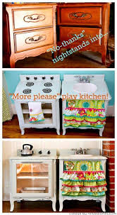 Transform Unwanted Bedside Tables To Cute Little Kitchen Furniture For The Kids Diy For Kids Play Kitchen Kids Playing