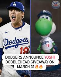 The Dodgers have announced a Yoshi Bobblehead giveaway for their March 31 game vs the Cleveland Guardians.
