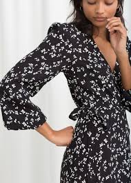 Petal Print Wrap Dress Printed Wrap Dresses Fashion Trend Black Dresses