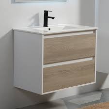 Le design bicolore des murs en peinture blanche avec motifs en relief gris fait l'accent dans cette pièce humide. Meuble Suspendu Bois Scandinave Meuble Sdb Simple Vasque Rue Du Bain