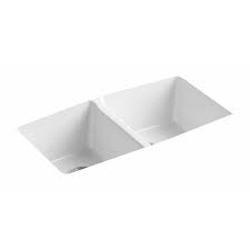 white double equal bowl kitchen sink