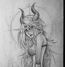 Art Trade With Harleyheywoah Drawing Sketch Arttrade Demon Horns Aesthetic Demonic Traditionalart Inst Demon Drawings Art Reference Poses Warrior Drawing