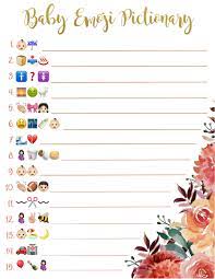 Baby Shower Emoji Pictionary L Baby Shower Game L Gold Etsy Digital Baby Shower Games Peach Baby Shower Virtual Baby Shower Games