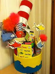 Dr Seuss Gift Basket Felt Decorated Hat Boxes Raffle Baskets Dr Seuss Gifts Reading Gift Basket