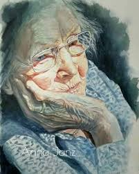 Watercolor Painting Old Woman Anna Janz