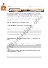 The story of ruby bridges worksheets and literature unit. Ruby Bridges Reading Comprehension Worksheet Esl Worksheet By Candigrl31