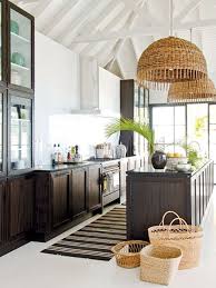 tropical kitchen island with dark wood
