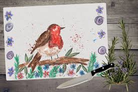 Robin Chopping Board, Cutting Board, Glass Chopping Board, Robin Kitchen  Gift, Robin Gift