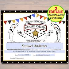 Editable Martial Arts Certificates Instant Download Karate Etsy Art Certificate Ninja Party Art Themed Party
