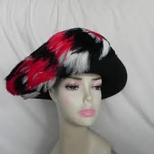 Black Wool Derby Hat W/ Black Band Red Feather Made in USA Costume Theater 
