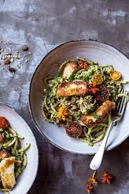 Green Goddess Zucchini Pasta With Fried Halloumi Half Baked Harvest Recipe Spring Pasta Green Pasta Fried Halloumi