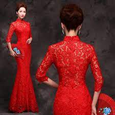 Mandarin Collar Red Lace Long Chinese Mermaid Wedding Dress Wedding Dress Cap Sleeves Wedding Dress Fabrics Wedding Dress Material