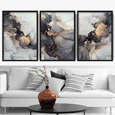 Set Of 3 Abstract Art Prints Of Paintings Black Grey And Gold Artze Wall Art Set Of 3 Abstract Art P In 2020 Zimmer Deko Ideen Wohnzimmer Design Bilder Wohnzimmer
