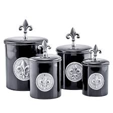 Amazon Com Old Dutch 4 Piece Fleur De Lis Canister Set With Fresh Seal Covers 4 Quart Black Kitchen Dining In 2020 Canister Sets Canisters Old Dutch