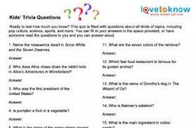 Almost 40+ free quiz questions with answers here. Printable Quizzes For Children Lovetoknow